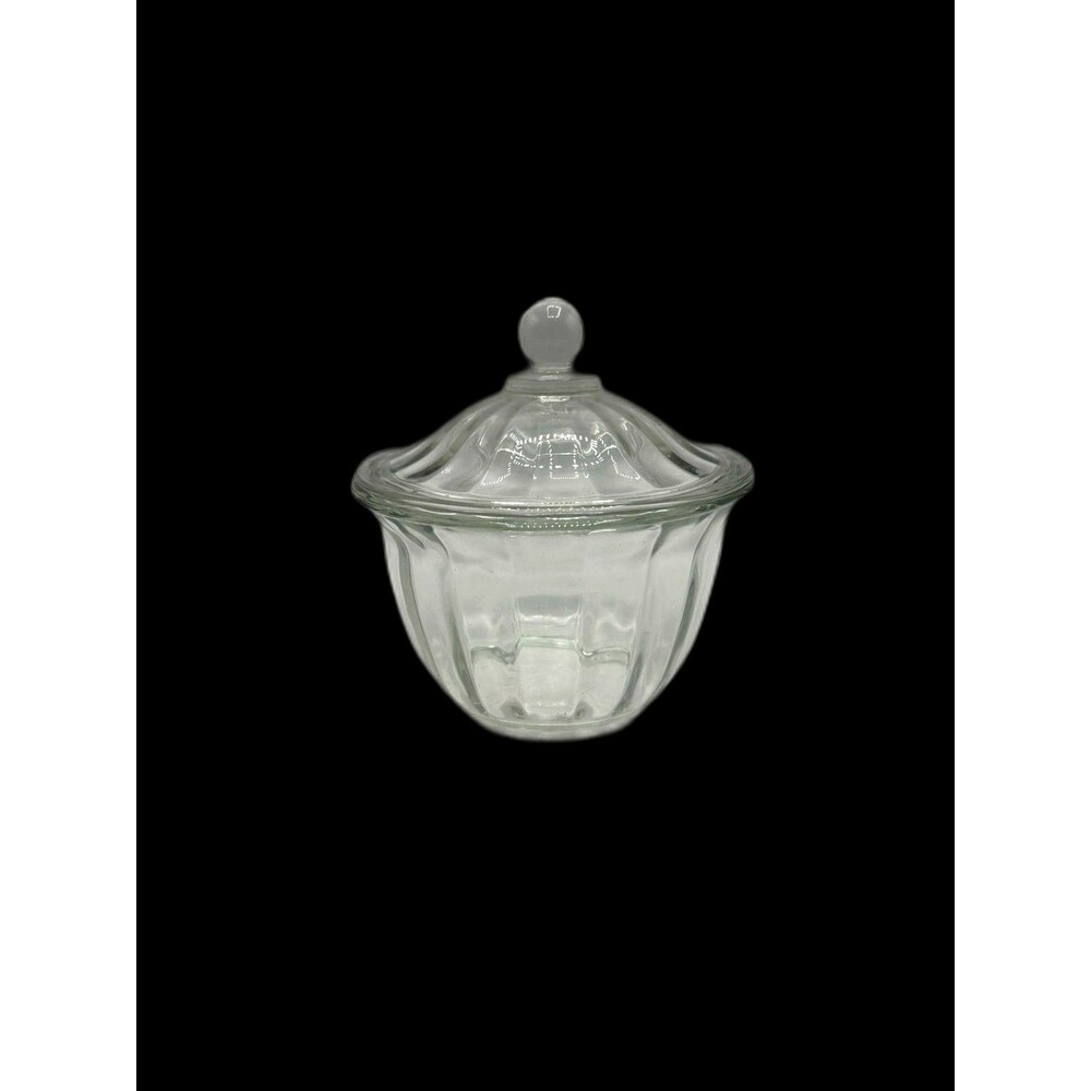 Clear Glass Apothecary Jar Or Candy Dish Ribbed Sides Ball Knob Lid